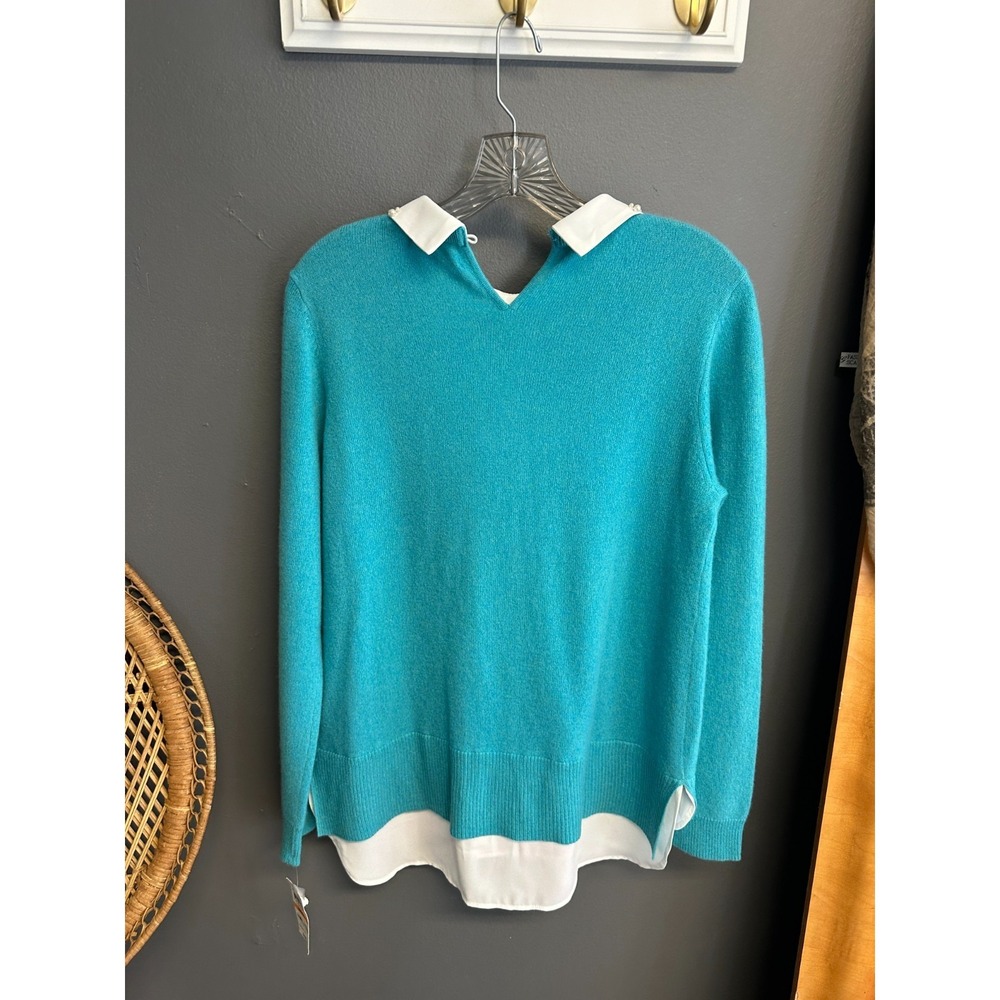 Charter Club Womens Cashmere Size S‎ Teal Sweater Embellished Layered Luxury NWT - Picture 8 of 9